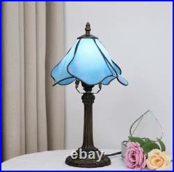 Tiffany Style Blue Flower Stained Glass Table Lamp Vintage Bedside Night Light