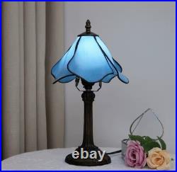 Tiffany Style Blue Flower Stained Glass Table Lamp Vintage Bedside Night Light