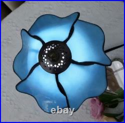 Tiffany Style Blue Flower Stained Glass Table Lamp Vintage Bedside Night Light