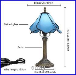 Tiffany Style Blue Flower Stained Glass Table Lamp Vintage Bedside Night Light