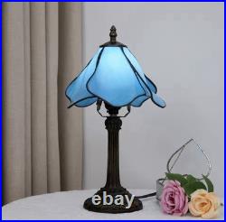 Tiffany Style Blue Flower Stained Glass Table Lamp Vintage Bedside Night Light