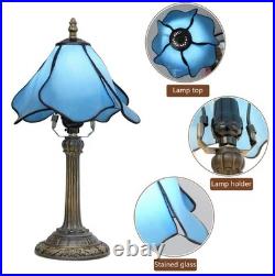 Tiffany Style Blue Flower Stained Glass Table Lamp Vintage Bedside Night Light