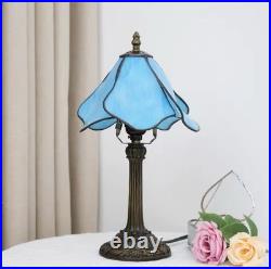 Tiffany Style Blue Flower Stained Glass Table Lamp Vintage Bedside Night Light