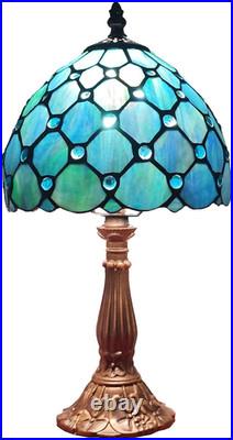 Tiffany Style Blue Pearls Table Lamp 8 Inch Antique Bedside Light