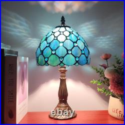 Tiffany Style Blue Pearls Table Lamp 8 Inch Antique Bedside Light