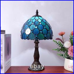 Tiffany Style Blue Pearls Table Lamp 8 Inch Antique Bedside Light