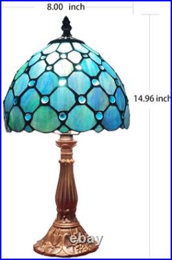Tiffany Style Blue Pearls Table Lamp 8 Inch Antique Bedside Light