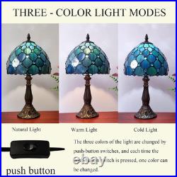Tiffany Style Blue Pearls Table Lamp 8 Inch Antique Bedside Light