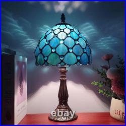 Tiffany Style Blue Pearls Table Lamp 8 Inch Antique Bedside Light