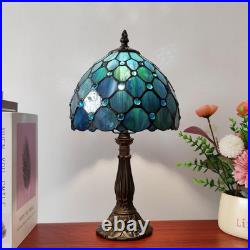 Tiffany Style Blue Pearls Table Lamp 8 Inch Antique Bedside Light