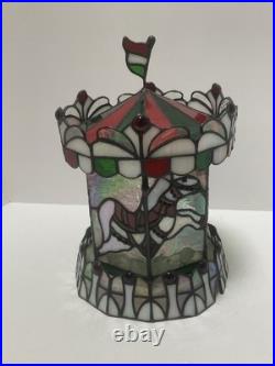 Tiffany Style Lamp NO LIGHT Colored Stained Glass Carousel Horses Vintage Decor