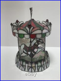 Tiffany Style Lamp NO LIGHT Colored Stained Glass Carousel Horses Vintage Decor