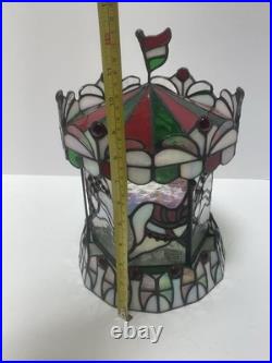 Tiffany Style Lamp NO LIGHT Colored Stained Glass Carousel Horses Vintage Decor