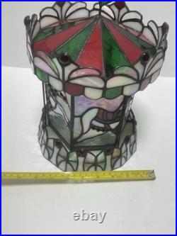 Tiffany Style Lamp NO LIGHT Colored Stained Glass Carousel Horses Vintage Decor