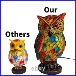 Tiffany Style Owl Table Lamp Hand Painted Vintage Resin Nightstand Light