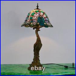Tiffany Style Peacock Bedroom Lamp Table Lamp LED Stained Glass Shade Desk Lamp