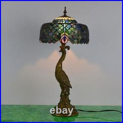 Tiffany Style Peacock Bedroom Lamp Table Lamp LED Stained Glass Shade Desk Lamps