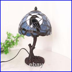Tiffany Style Raven Moon Vintage Stained Glass Table Lamp Gothic Accent Light