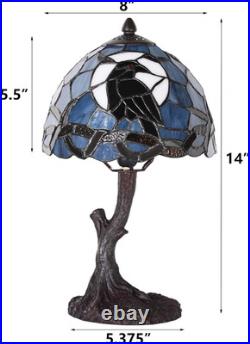 Tiffany Style Raven Moon Vintage Stained Glass Table Lamp Gothic Accent Light