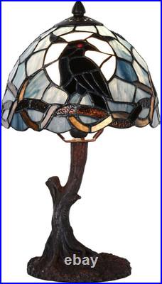 Tiffany Style Raven Moon Vintage Stained Glass Table Lamp Gothic Accent Light