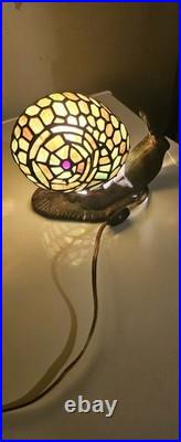 Tiffany Style Stain Glass Cast Iron Snail Light Vintage Desk Table Lamp Tiffany Style Stain Glass Cast Iron Snail Light Vintage Desk Table Lamp