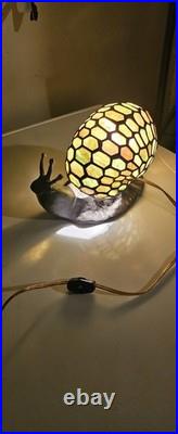 Tiffany Style Stain Glass Cast Iron Snail Light Vintage Desk Table Lamp