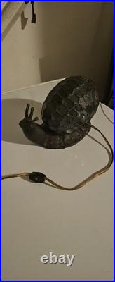 Tiffany Style Stain Glass Cast Iron Snail Light Vintage Desk Table Lamp