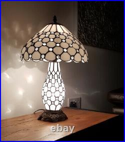 Tiffany Style Table Lamp 12 inch with Dual Bulb with White and Black Finish