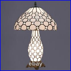 Tiffany Style Table Lamp 12 inch with Dual Bulb with White and Black Finish