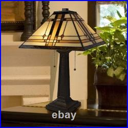 Tiffany-Style Table Lamp Mission-Design Art Glass Lighting with 2 LED Bulbs