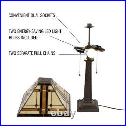 Tiffany-Style Table Lamp Mission-Design Art Glass Lighting with 2 LED Bulbs