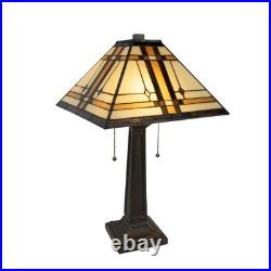 Tiffany-Style Table Lamp Mission-Design Art Glass Lighting with 2 LED Bulbs