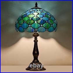Tiffany Style Table Lamp Sea Blue Pearl Stained Glass Vintage Bedside Desk Light Tiffany Style Table Lamp Sea Blue Pearl Stained Glass Vintage Bedside Desk Light