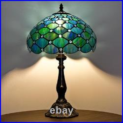 Tiffany Style Table Lamp Sea Blue Pearl Stained Glass Vintage Bedside Desk Light