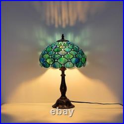 Tiffany Style Table Lamp Sea Blue Pearl Stained Glass Vintage Bedside Desk Light Tiffany Style Table Lamp Sea Blue Pearl Stained Glass Vintage Bedside Desk Light