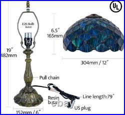 Tiffany Style Table Lamp Sea Blue Pearl Stained Glass Vintage Bedside Desk Light