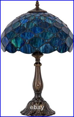 Tiffany Style Table Lamp Sea Blue Pearl Stained Glass Vintage Bedside Desk Light Tiffany Style Table Lamp Sea Blue Pearl Stained Glass Vintage Bedside Desk Light