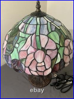 Tiffany Style Table Lamp Stained Glass Bedside Desk Light 18 Tall Vintage