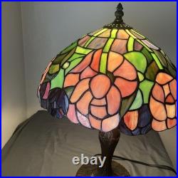 Tiffany Style Table Lamp Stained Glass Bedside Desk Light 18 Tall Vintage