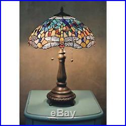 Tiffany Style Table Lamp Stained Glass Vintage Nightstand Desk Office Dragonfly