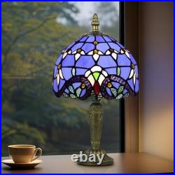 Tiffany Style Table Lamp Vintage Stained Glass Desk Lamp Deep Blue Purple Wis