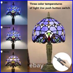 Tiffany Style Table Lamp Vintage Stained Glass Desk Lamp Deep Blue Purple Wis