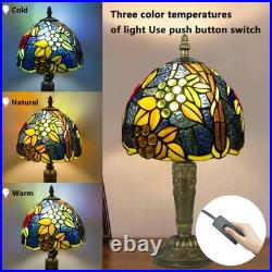Tiffany Style Table Lamp Vintage Stained Glass Desk Lamp Deep Blue Purple Wis