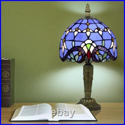 Tiffany Style Table Lamp Vintage Stained Glass Desk Lamp Deep Blue Purple Wis