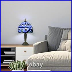Tiffany Style Table Lamp Vintage Stained Glass Desk Lamp Deep Blue Purple Wis