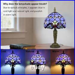 Tiffany Style Table Lamp Vintage Stained Glass Desk Lamp Deep Blue Purple Wis