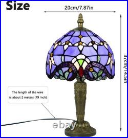 Tiffany Style Table Lamp Vintage Stained Glass Desk Lamp Deep Blue Purple Wis
