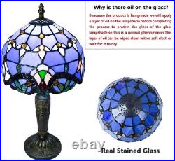 Tiffany Style Table Lamp Vintage Stained Glass Desk Lamp Deep Blue Purple Wis
