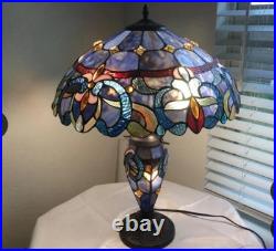 Tiffany Style Table Lamp Vintage Victorian Flair Geometric Pattern 2+1 Lighting