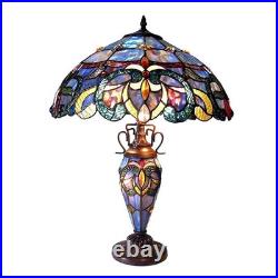 Tiffany Style Table Lamp Vintage Victorian Flair Geometric Pattern 2+1 Lighting